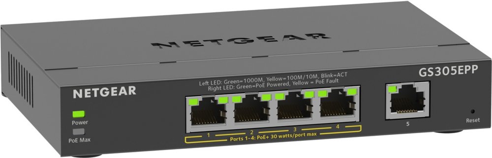 GS305EPP-100PES | 5-poorts Gigabit Smart Managed Plus PoE+ Switch | 120W PoE-vermogen | VLAN/QoS | Webbeheer