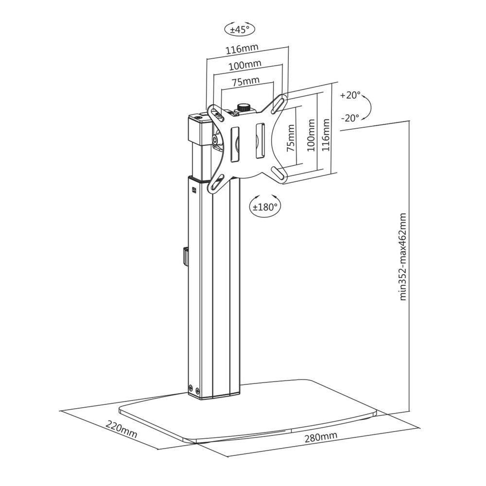 ACT AC8331 | In Hoogte Verstelbare Monitor-bureausteun | Tot 32" | Max 7kg | VESA 100x100 | 1 Monitor