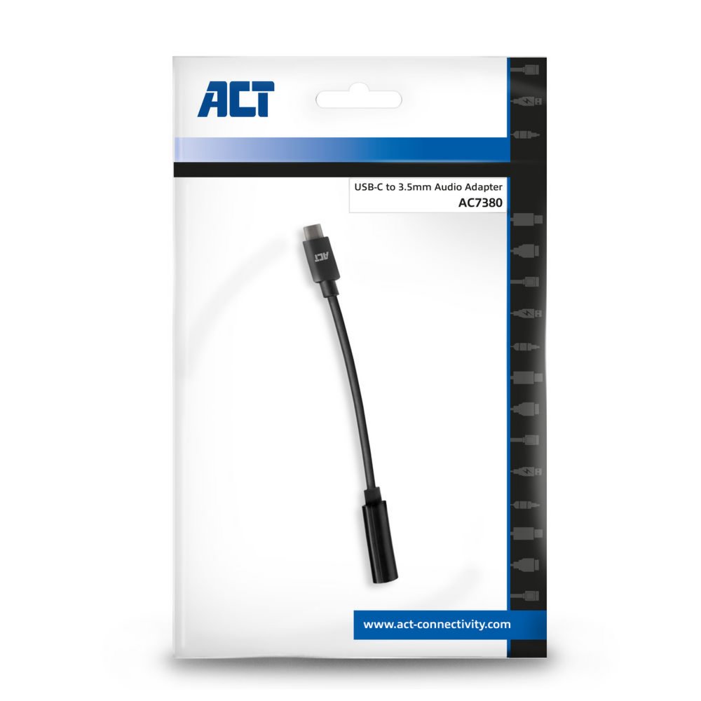 ACT AC7380 | 3.5mm naar USB Type-C | 0,11 Meter | Audiokabel Tussenstuk | Zwart