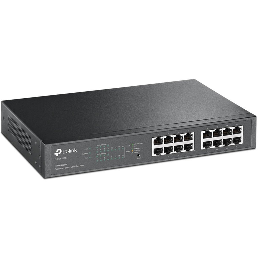 TP-Link TL-SG1016PE | Managed Smart Switch | 16 Poorten | Gigabit Ethernet (10/100/1000 Mbps) | PoE+ (150W) | VLAN/QoS | Webb
