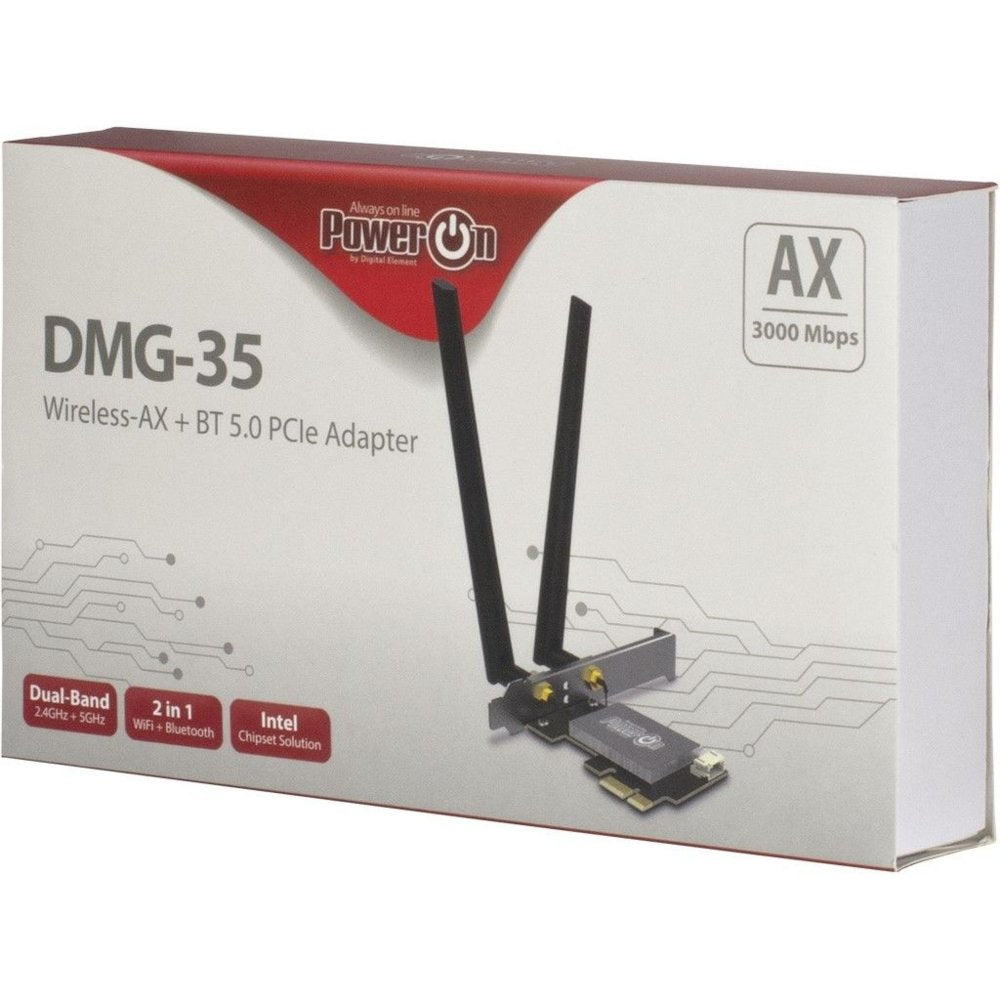 Inter-Tech DMG-35 | Wi-Fi 6 & Bluetooth 5.0 PCIe Adapter | 3000 Mbps | Dual-band (2,4 GHz / 5 GHz) | Intel AX200 Chipset | PC