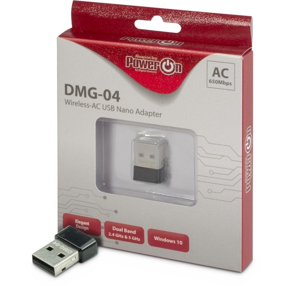 Inter-Tech DMG-04 | Wi-Fi 5 USB Nano Adapter | 433 Mbps (5 GHz) / 200 Mbps (2,4 GHz) | USB 2.0 | Zwart