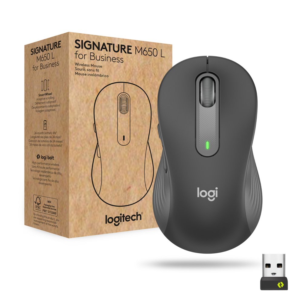 Logitech Signature M650 for Business | Draadloze Muis | Rechtshandig | RF + Bluetooth | 4000 DPI | Grafiet