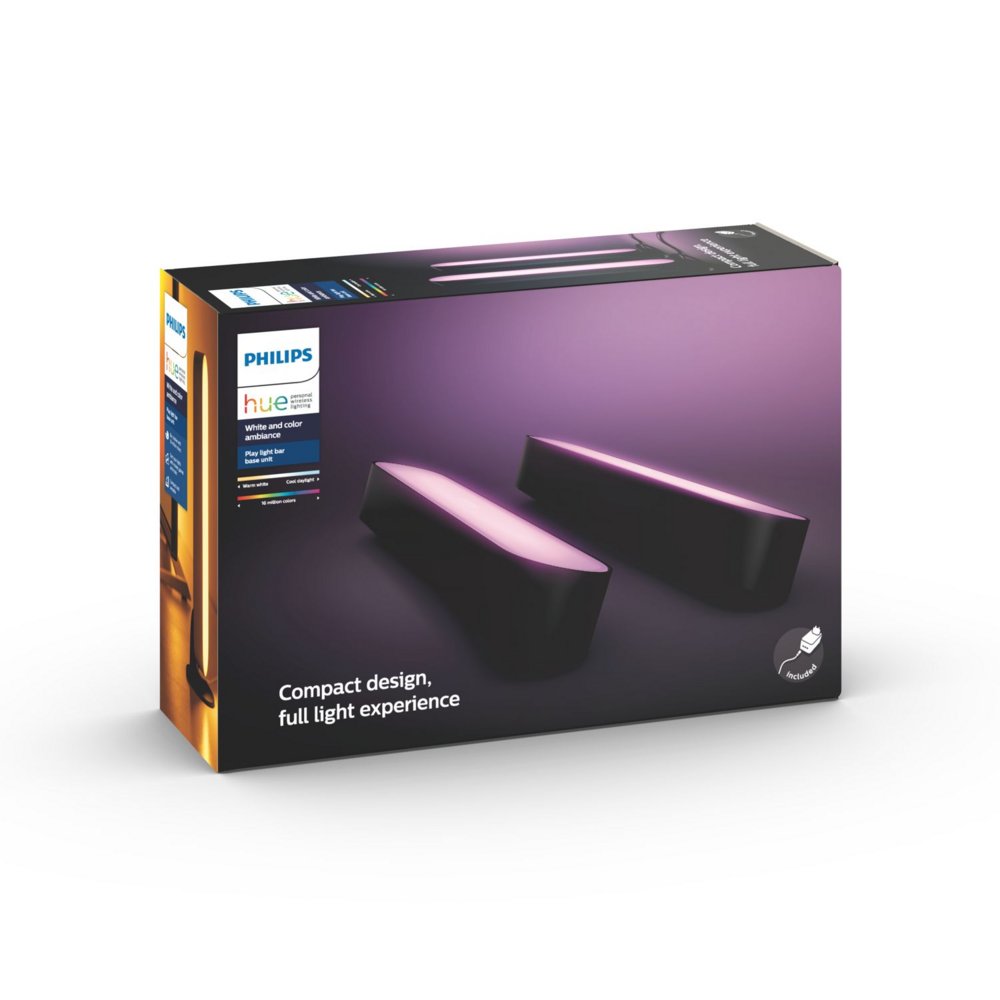Philips Hue Play | Lichtbalk Dubbelpack | EU/UK Stekker | RGB | Bluetooth & Zigbee | Zwart