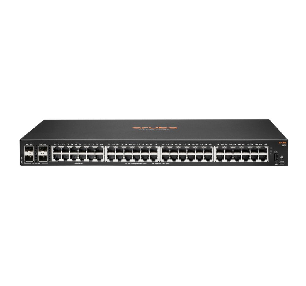 Hewlett Packard Enterprise Aruba 6100 48G 4SFP+ | Managed L3 Switch | 48x Gigabit Ethernet | 4x SFP+ | 1U Rackmount | Zwart