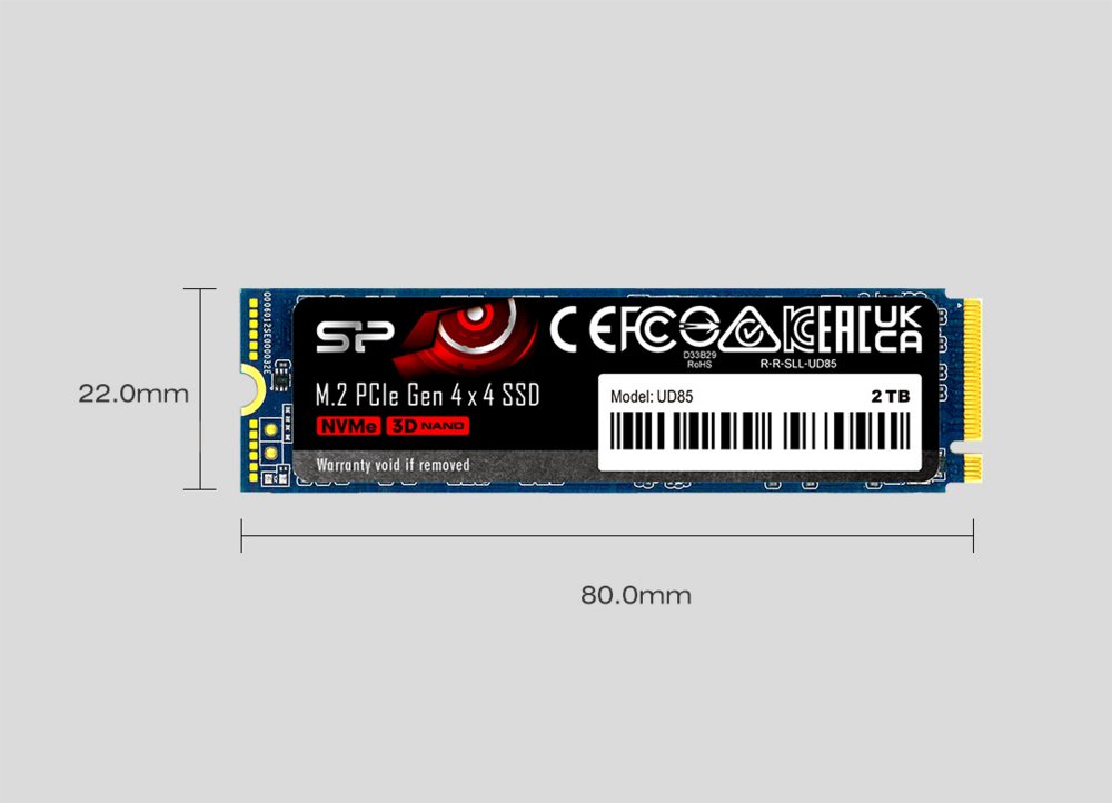 Silicon Power UD85 | 1TB NVMe SSD | M.2 | Gen4 | 3.600MB/s Lezen | 2.800MB/s Schrijven
