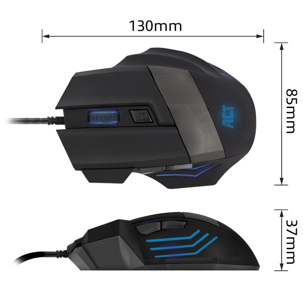 ACT AC5000 | Bedrade Gaming Muis | Rechtshandig | USB-A | 3200 DPI | Zwart