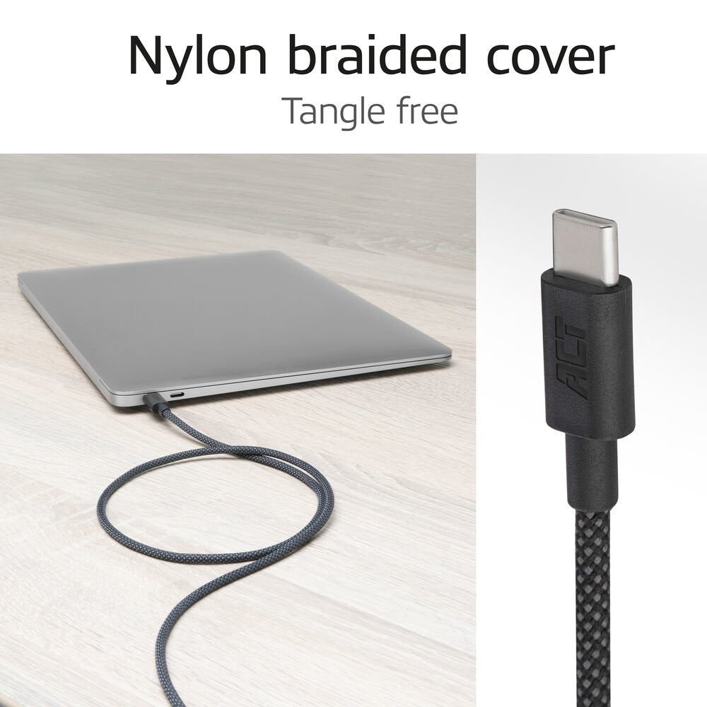 ACT AC3086 | USB 2.0 Kabel | USB-C naar USB-C | 240W | 480Mbps | Zwart | 1 Meter