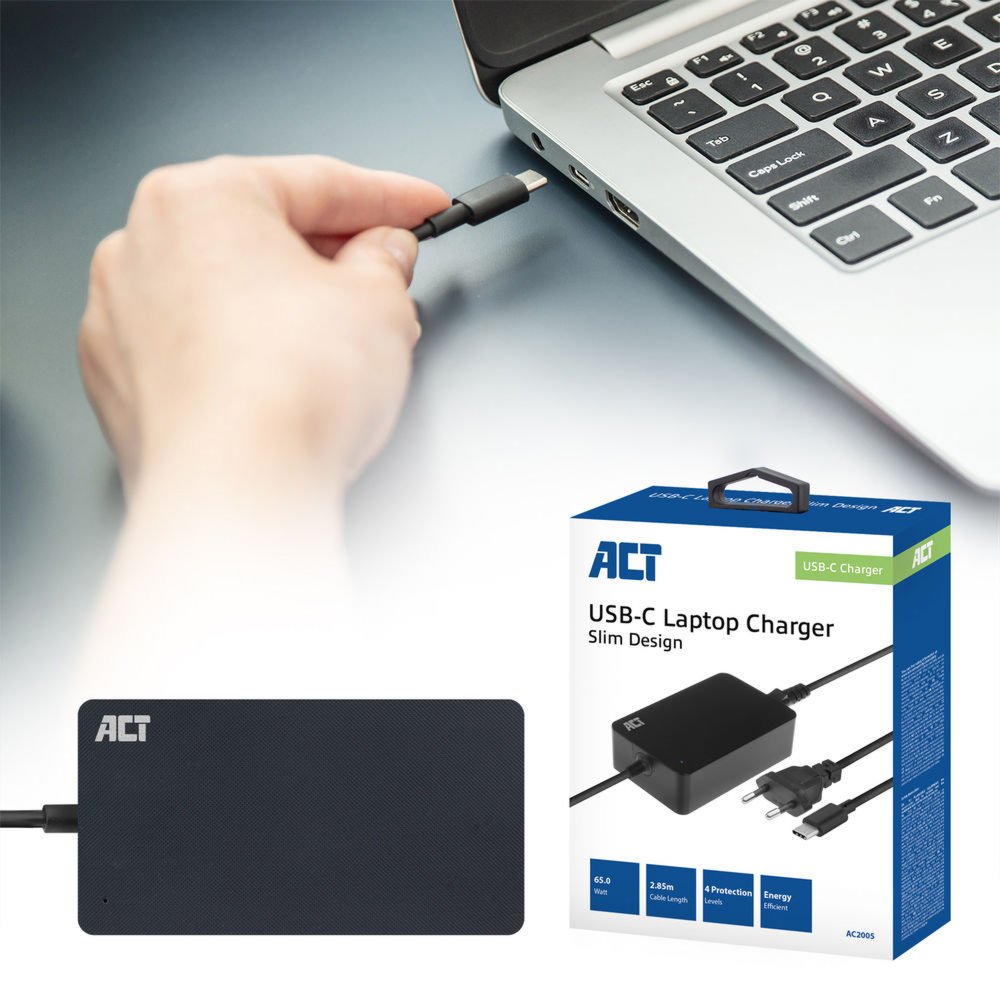 ACT AC2005 | Universele USB-C Notebook Lader | 65 Watt PDP | 2,75 Meter
