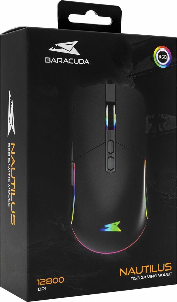 Baracuda NAUTILUS RGB | Bekabelde Gaming Muis | Rechtshandig | USB-A | 12800 DPI | Zwart