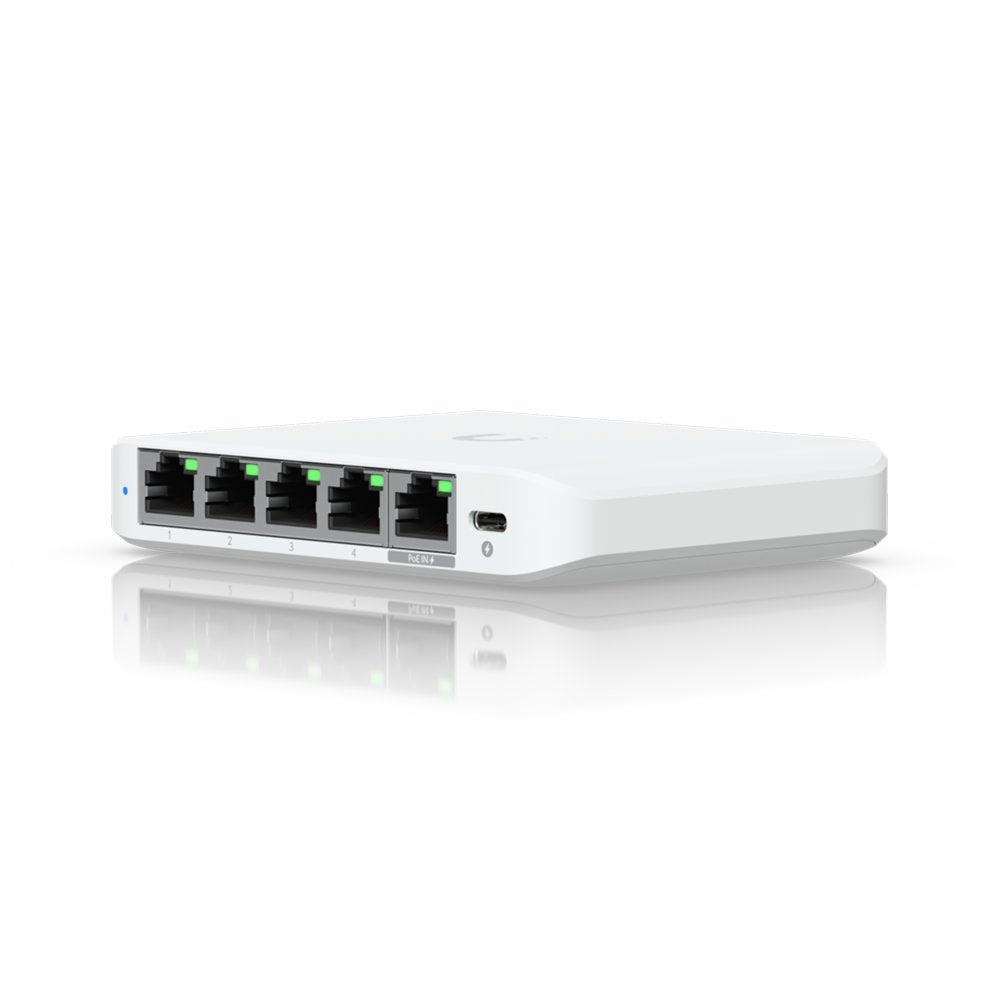 Ubiquiti UniFi Flex Mini 2.5G | 2.5G Managed Switch (5 poorten) | 5x 2.5G RJ45 | PoE (input) | Wit