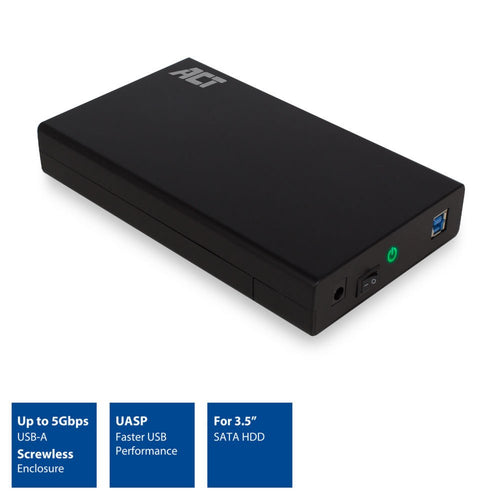 ACT AC1405 | 3,5" SATA HDD Behuizing | USB 3.2 Gen1 (5 Gbit/s) | Schroefloos Design