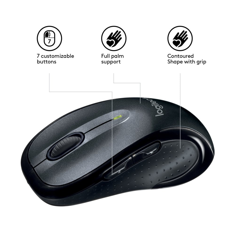 Logitech M510 | Draadloze Muis | Links- en Rechtshandig | RF | 1000 DPI | Zwart | Returned