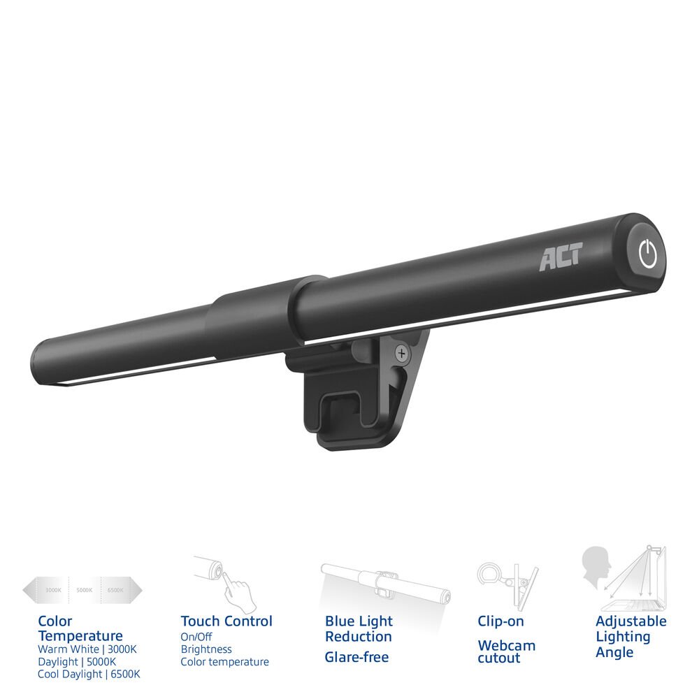 ACT AC8050 | Clip-on Laptop LED-lamp | Dimbaar | Voeding via USB
