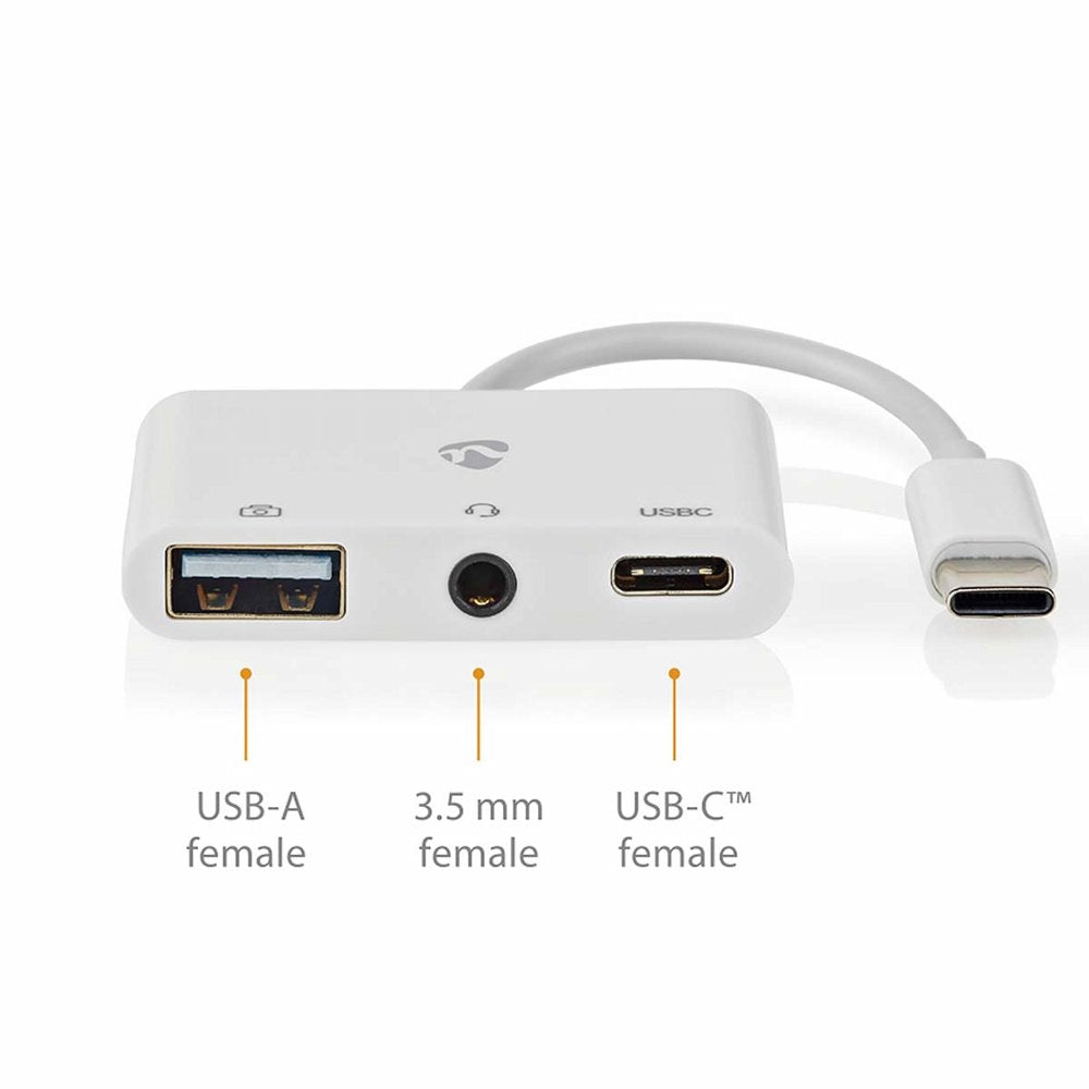 Nedis CCGB64790WT01 | Laptop Dock & Poortreplicator USB 2.0 Type-C | 1× USB-A + 1× USB-C + 3,5 mm audio | 480 Mbps | Wit