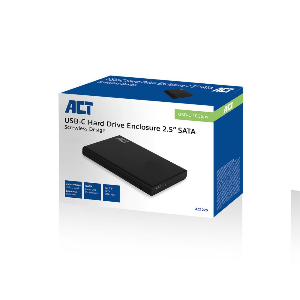ACT AC1225 | USB-C 3.2 Gen2 2.5" SATA HDD/SSD Behuizing | Tool-Free | 10 Gbps