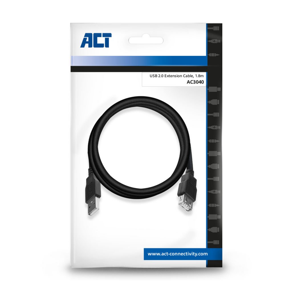 ACT AC3040 | USB 2.0 Kabel | USB-A naar USB-A | 1.8m | Zwart