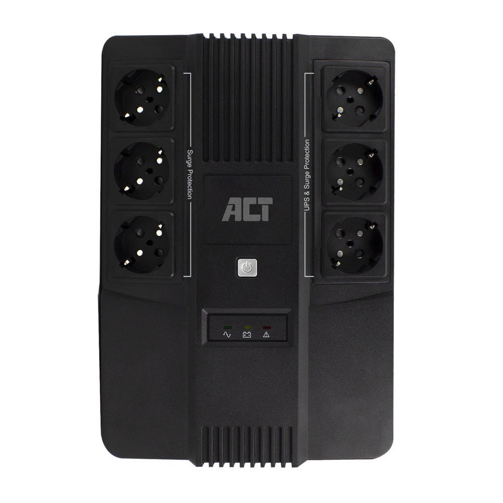 ACT AC2300 Line-Interactive UPS | 600 VA | 6 Stopcontacten (3 op Accu) | AVR Spanningstabilisatie | Netspanningsbeveiliging