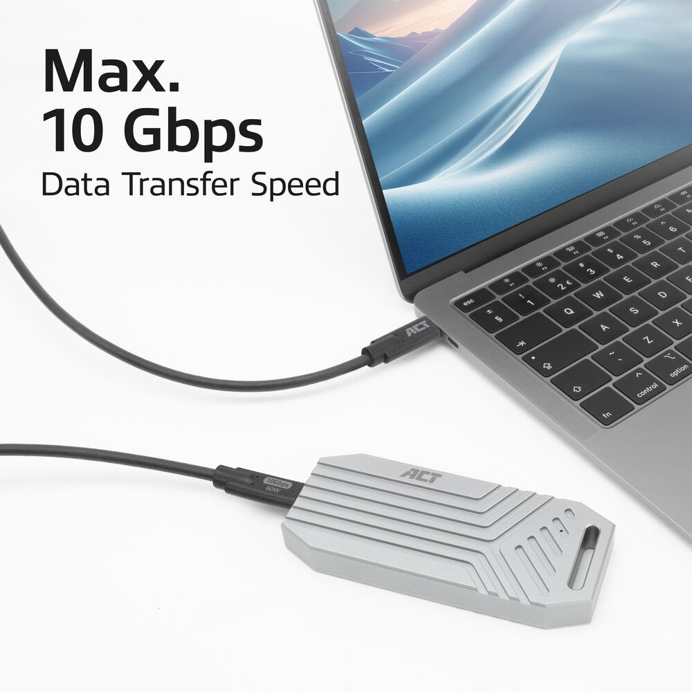 ACT AC7443 | USB 3.2 Kabel | 10Gbps | 60W | USB-C naar USB-C | 3m | Zwart