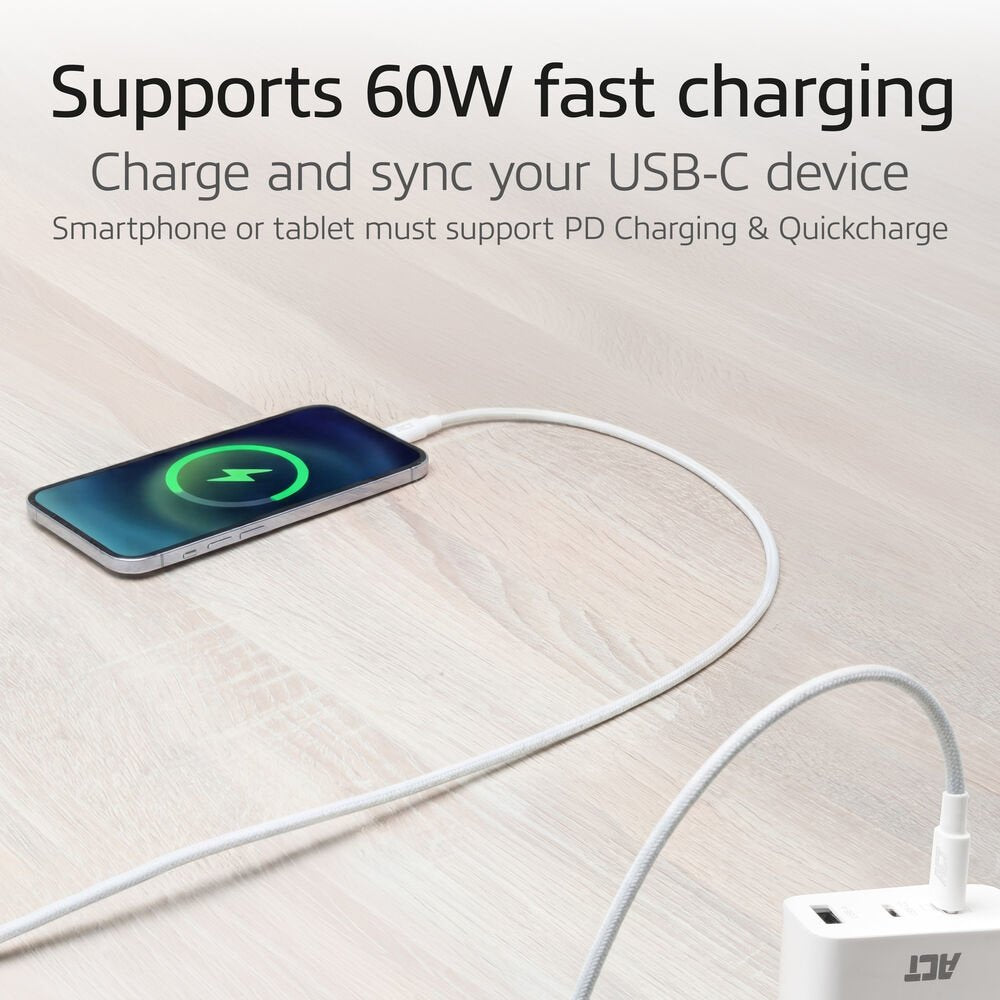 ACT AC3080 | USB 2.0 Kabel | USB-C naar USB-C | 60W | 480Mbps | Wit | 1 Meter