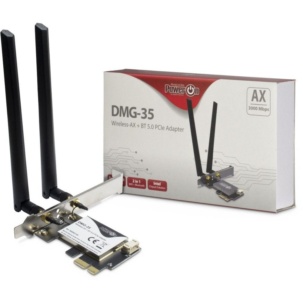 Inter-Tech DMG-35 | Wi-Fi 6 & Bluetooth 5.0 PCIe Adapter | 3000 Mbps | Dual-band (2,4 GHz / 5 GHz) | Intel AX200 Chipset | PC