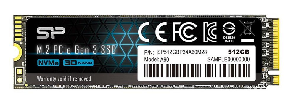 Silicon Power A60 | 512GB NVMe SSD | M.2 | Gen3 | 2.200MB/s Lezen | 1.600MB/s Schrijven