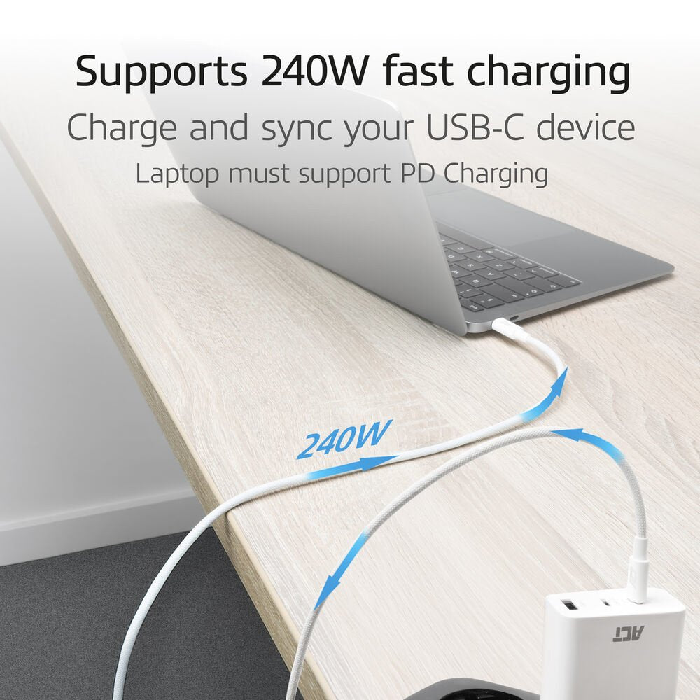 ACT AC3085 | USB 2.0 Kabel | USB-C naar USB-C | 240W | 480Mbps | Wit | 2 Meter