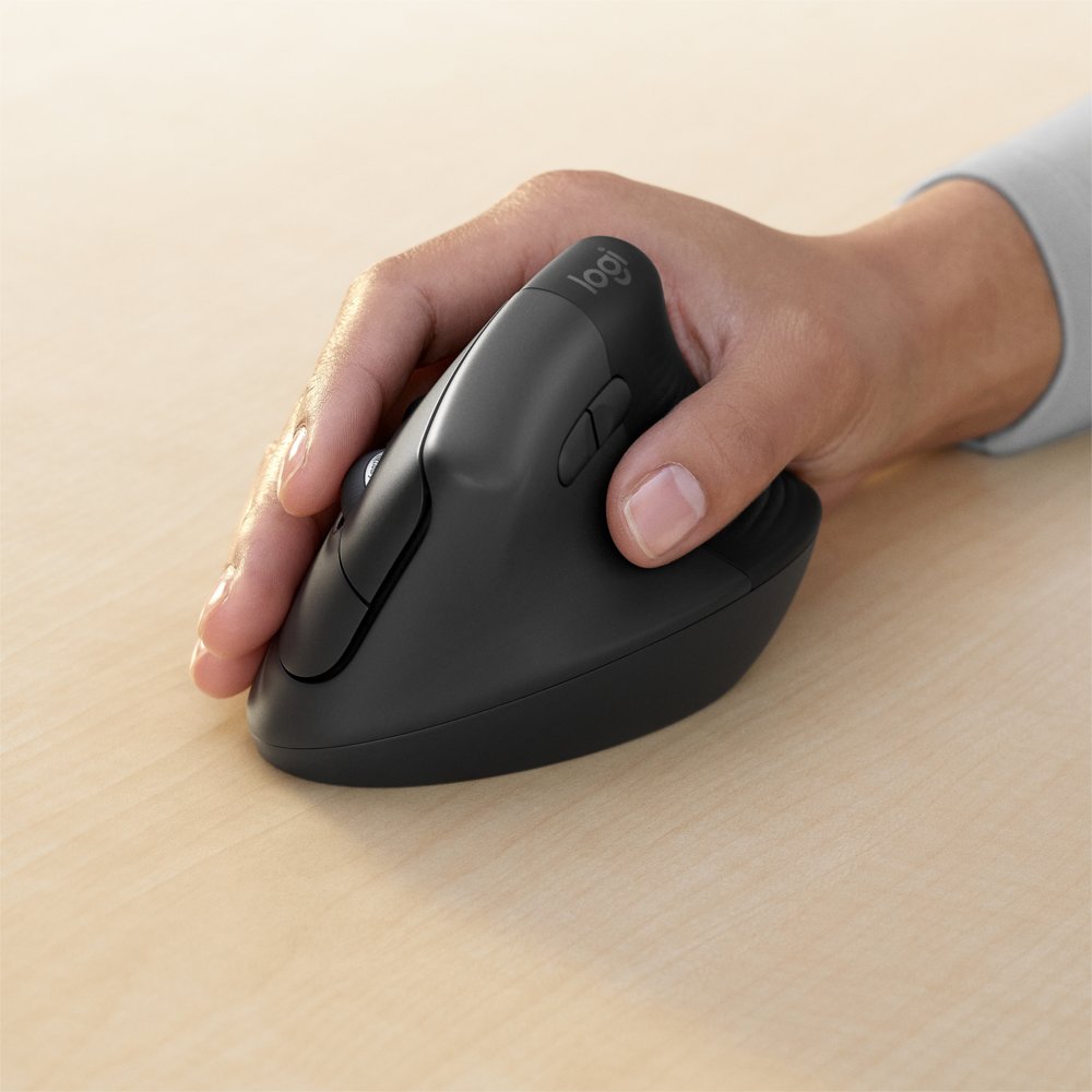 Logitech Lift for Business | Ergonomische Draadloze Muis | Rechtshandig | RF + Bluetooth | 4000 DPI | Grafiet