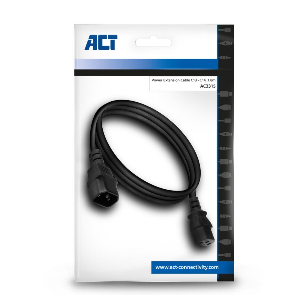 ACT AC3315 | 1,8 m Stroomsnoer | C13 naar C14 Stekker | Zwart | Voor PDU's