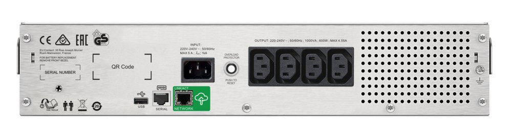 APC Smart-UPS C SMC1500I-2UC | 1500 VA / 900 W | 2U Rackmount | 4x IEC C13 Stopcontacten | Zuivere Sinusgolf | AVR Spanningsr
