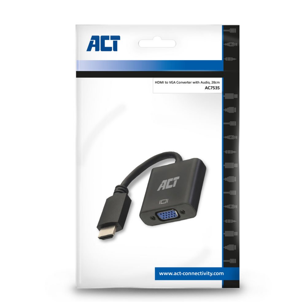ACT AC7535 | HDMI naar VGA Adapter | 0,23 m | Zwart