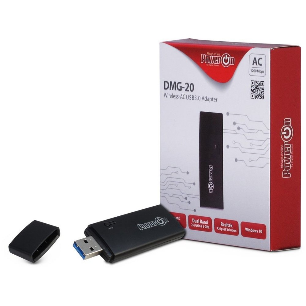 Inter-Tech DMG-20 | Wi-Fi 5 USB Adapter | 867 Mbps | Dual-band (2,4 GHz / 5 GHz) | USB 3.0 | Zwart