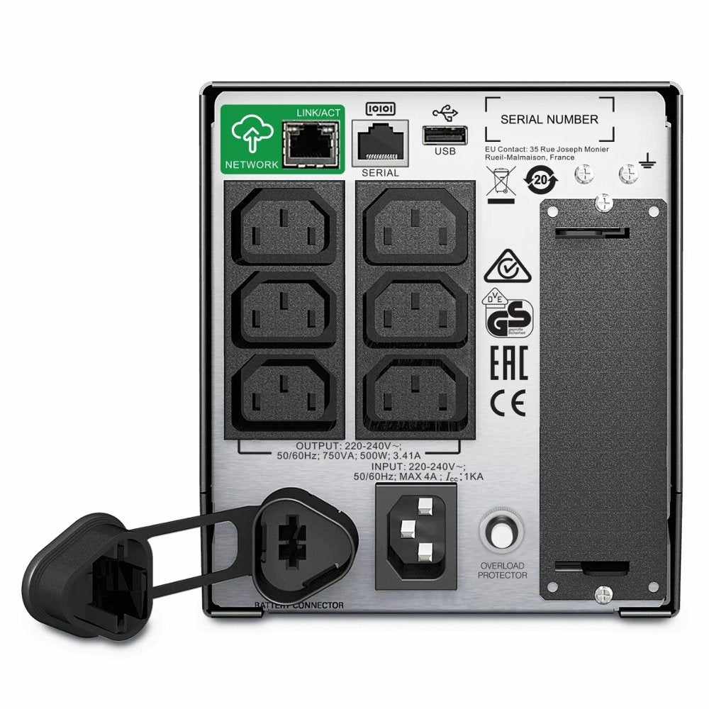 APC Smart-UPS SMT750IC | 750 VA | 6x IEC C13 Stopcontacten | Pure Sine Wave Output | SmartConnect & AVR Technologie