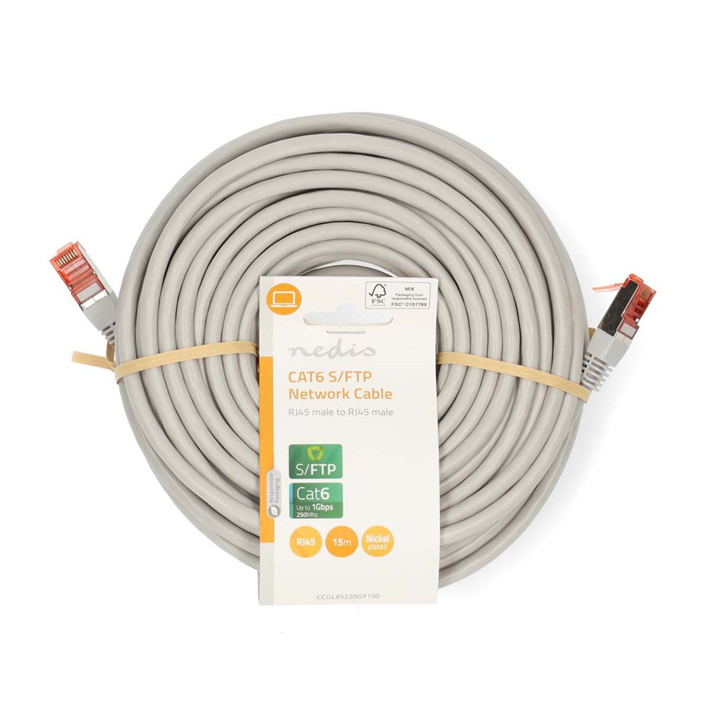 Nedis CCGL85220GY150 | Netwerkkabel Cat6 SF/UTP | 15 m | Grijs | RJ45 Male-naar-RJ45 Male