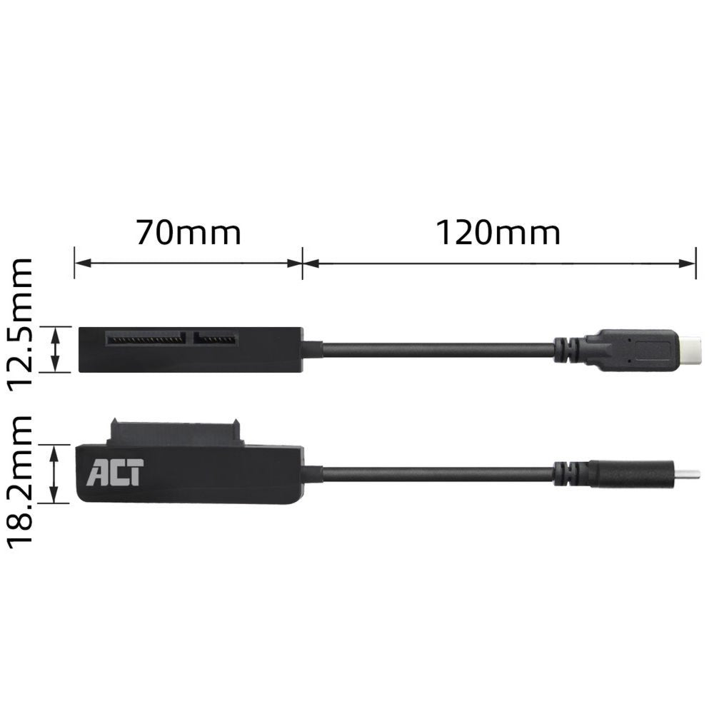 ACT kabel-tussenstuk | USB-C naar SATA 7-pin + 15-pin | Zwart | AC1525