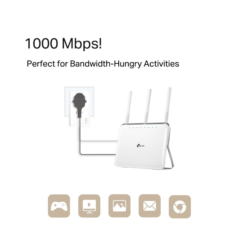 TP-Link AV1000 | Powerline Adapter Set | 1000 Mbps | Gigabit Ethernet | Starter Kit