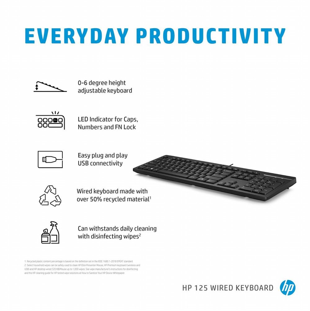 HP 125 | Bedraad Toetsenbord | USB | QWERTY US International | Zwart
