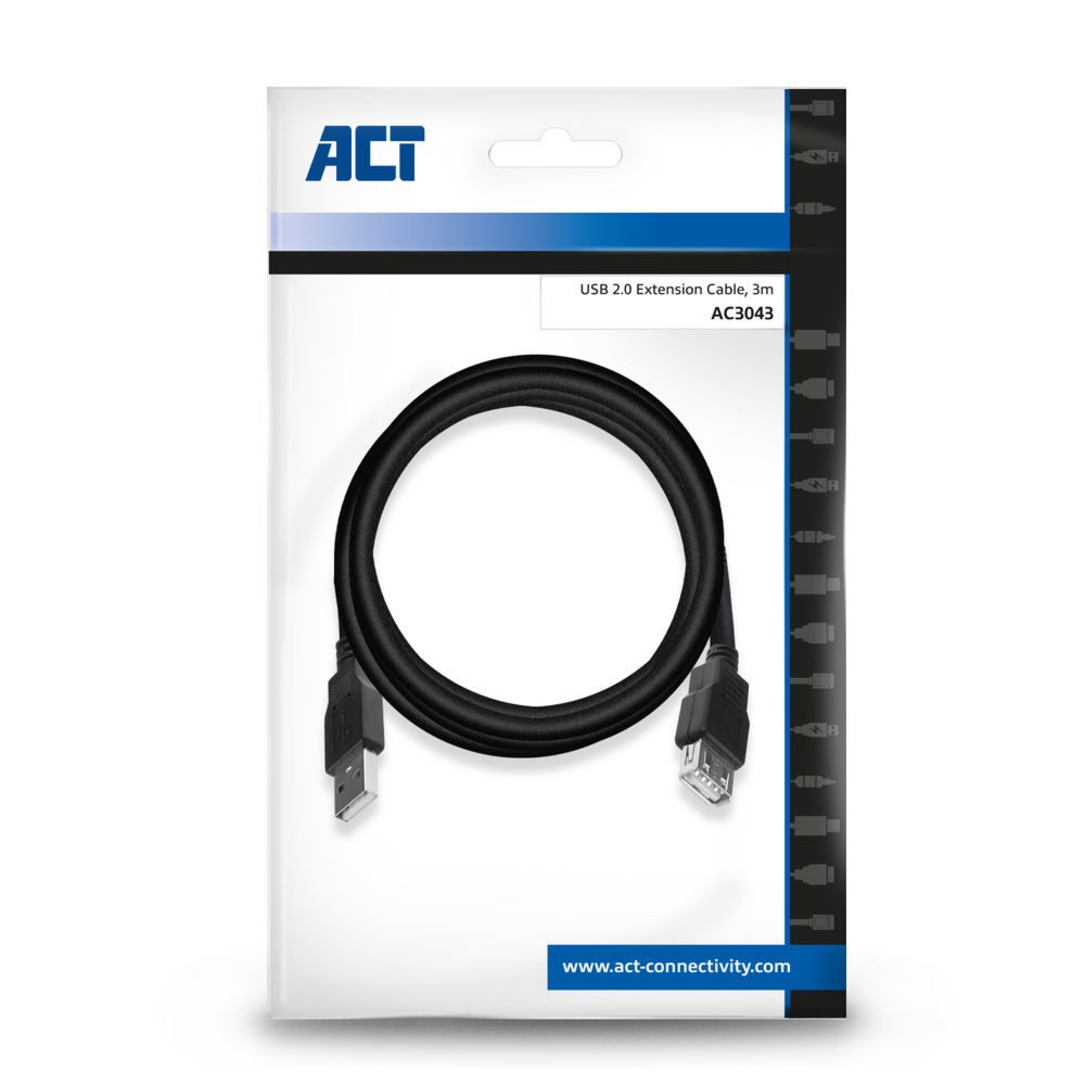 ACT AC3043 | USB 2.0 | USB-A Kabel | 3m | Zwart