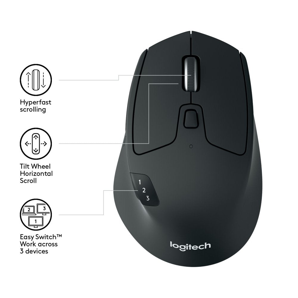 Logitech M720 Triathlon | Draadloze Muis | Rechtshandig | RF + Bluetooth | 1000 DPI | Zwart