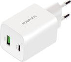 Mobiparts GaN Wall Charger | USB-C & USB-A 3.0 QC 45W | Wit