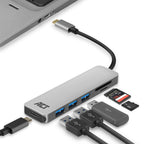 ACT AC7050 | 3-Poorts USB-C Hub | Kaartlezer | Zilver