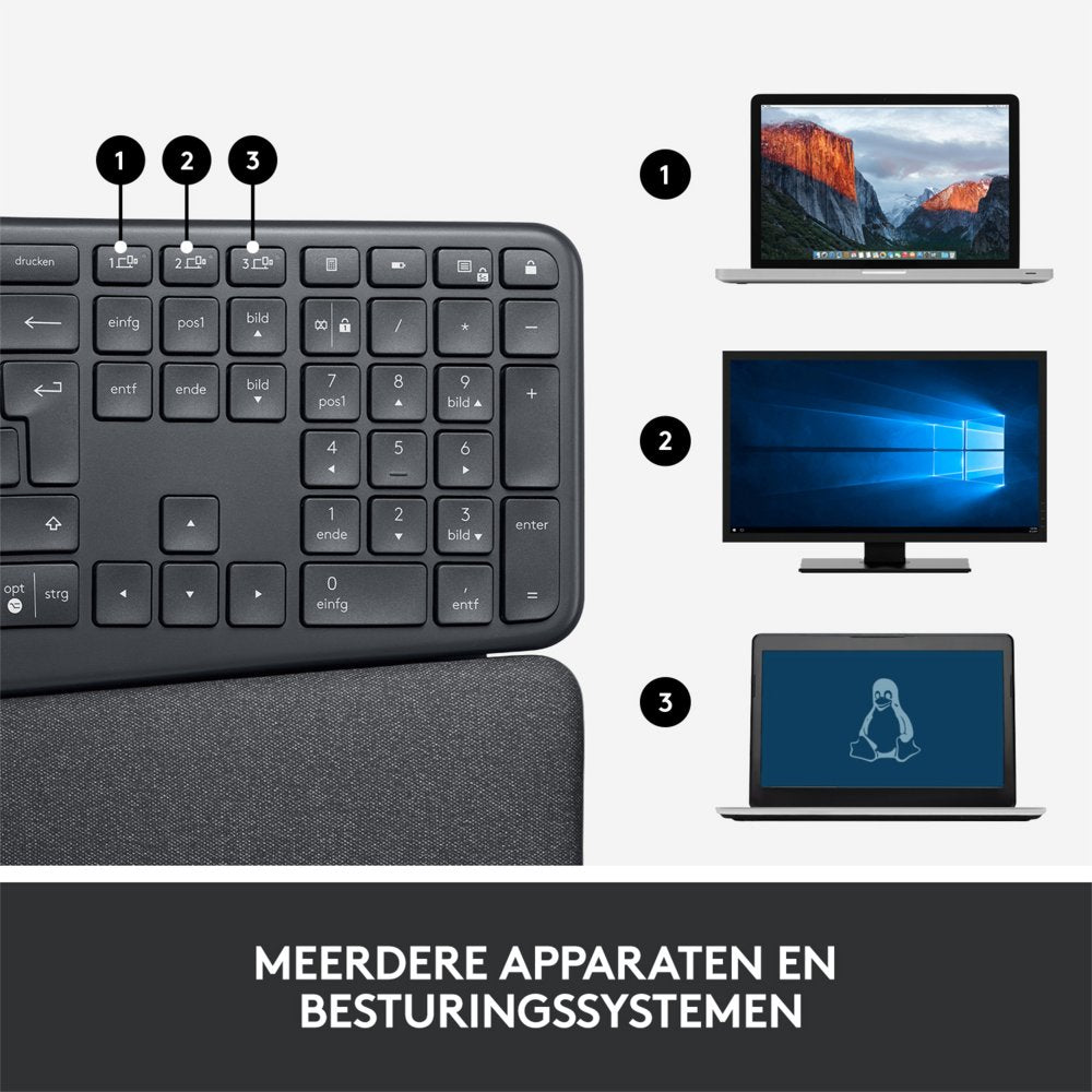 Logitech K860 Ergo | Draadloos Bluetooth Toetsenbord met Receiver | QWERTY