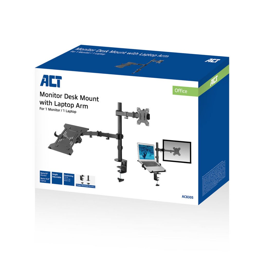 ACT AC8305 | Notebookstandaard tot 15.6" & Monitorarm tot 32" | Zwart