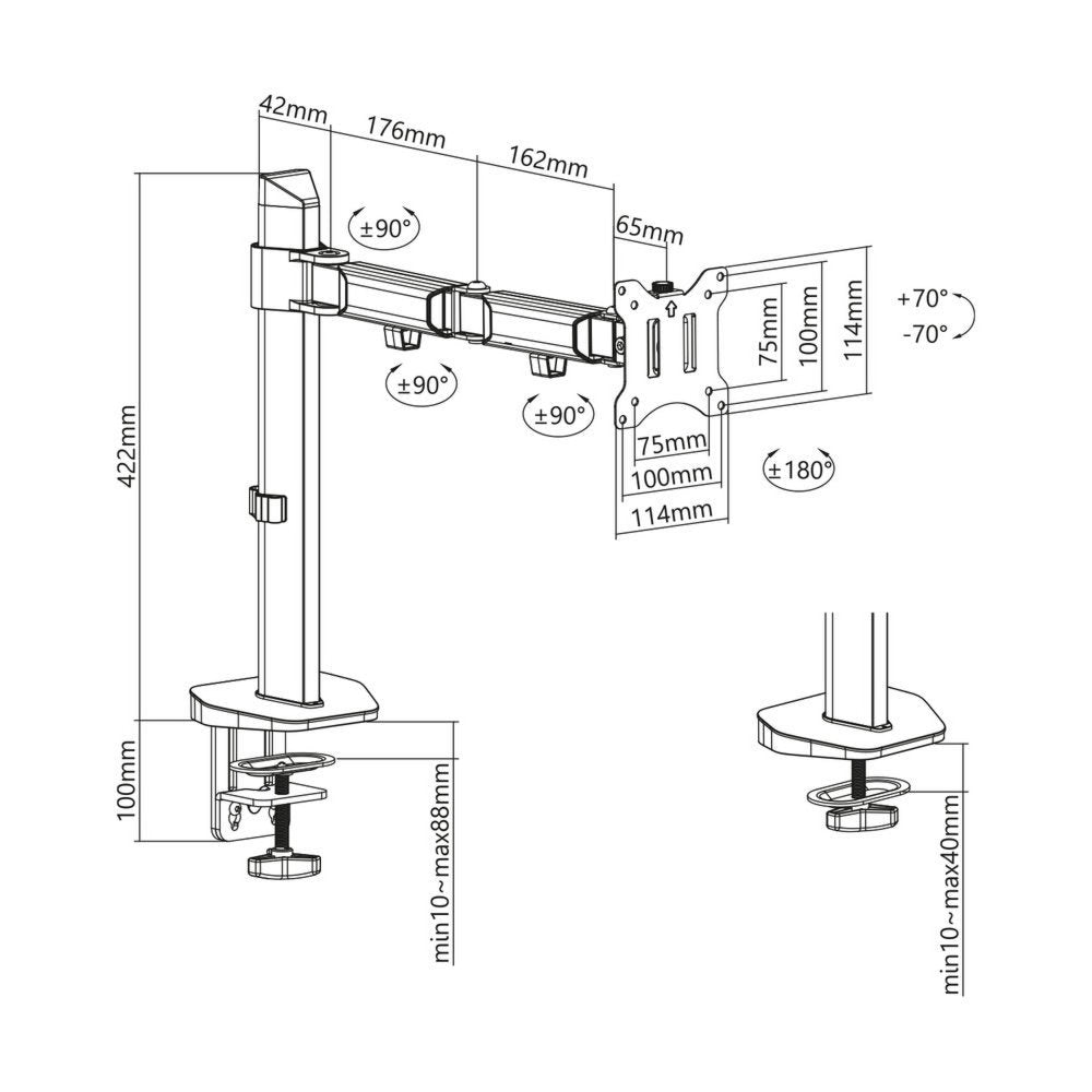 ACT AC8335 | Verstelbare Monitor-bureaubeugel | Tot 32" | Max 9kg | VESA 100x100 | 1 Monitor