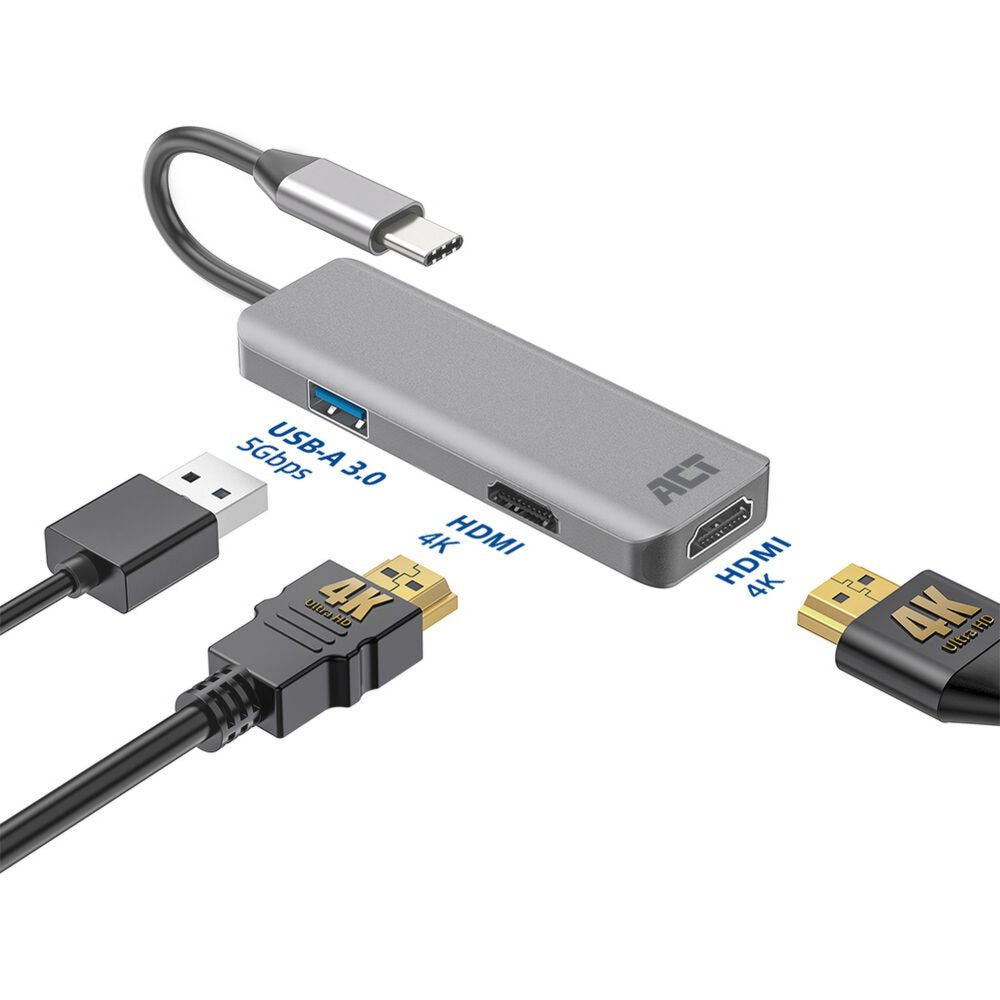 ACT AC7013 | Docking Station & Poortreplicator | USB-C 3.2 Gen 1 | Zwart/Grijs