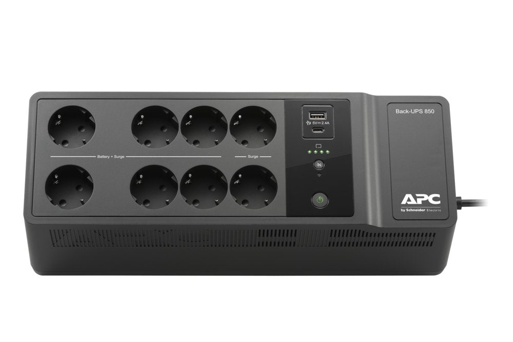APC Back-UPS BE850G2-GR | 850 VA | 8 Schuko Stopcontacten (6 op Accu) | USB Type-A & C | AVR Spanningstabilisatie | Beschermi