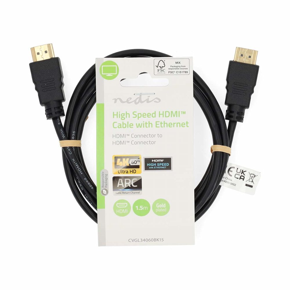 Nedis CVGL34060BK15 | HDMI kabel | 1,5 m | HDMI Type A (Standaard) Male-naar-Male | 4K | Zwart
