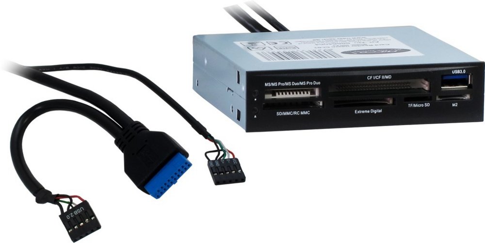 Inter-Tech CI-01 | Interne geheugenkaartlezer | USB 3.2 Gen 1 (5 Gbps) | 3.5" bay | Ondersteunt CF, SD, microSD, MS, xD | Zwa